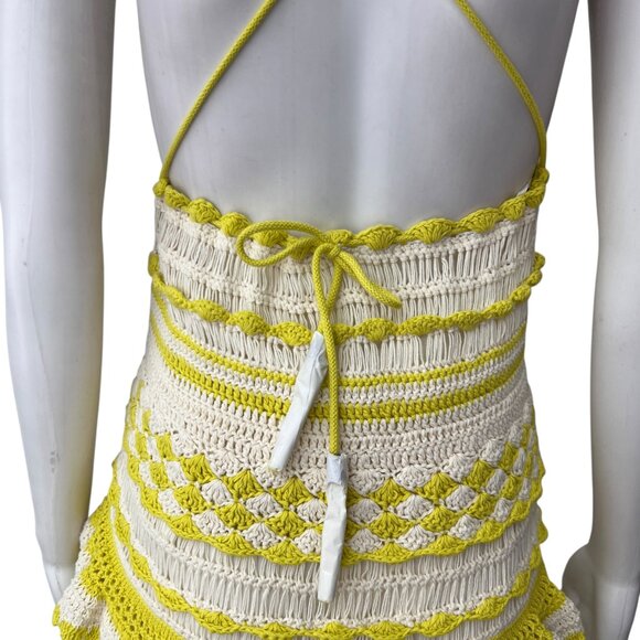 $795 NWT Zimmermann Yellow White Crochet Halcyon Frill Mini Dress sz 4/IT 40 - Picture 8 of 14